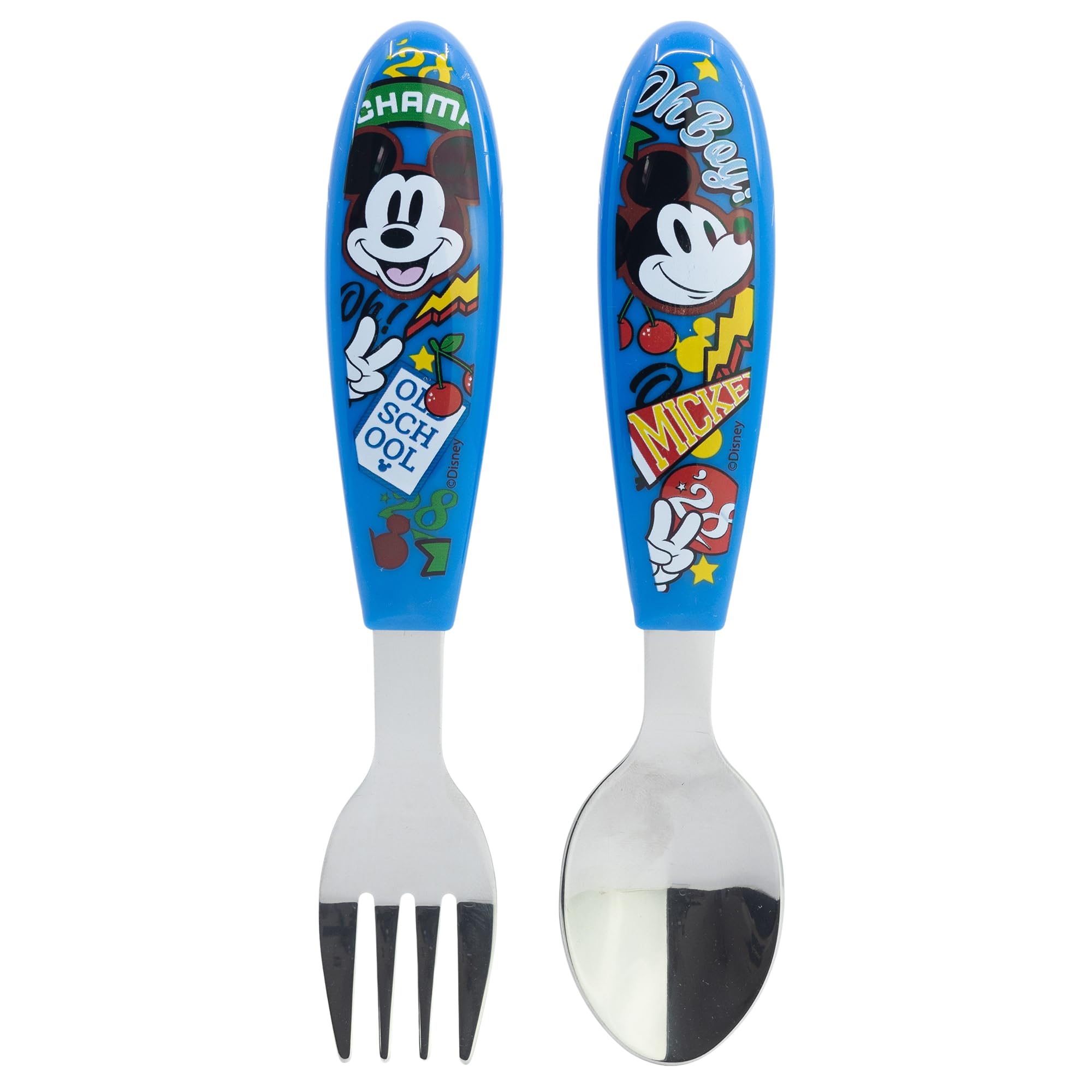 STOR 2 Piece Children's Cutlery Set Mickey Mouse Stainless Steel Fork and Spoon with Decorated Handle BPA Free for Kids