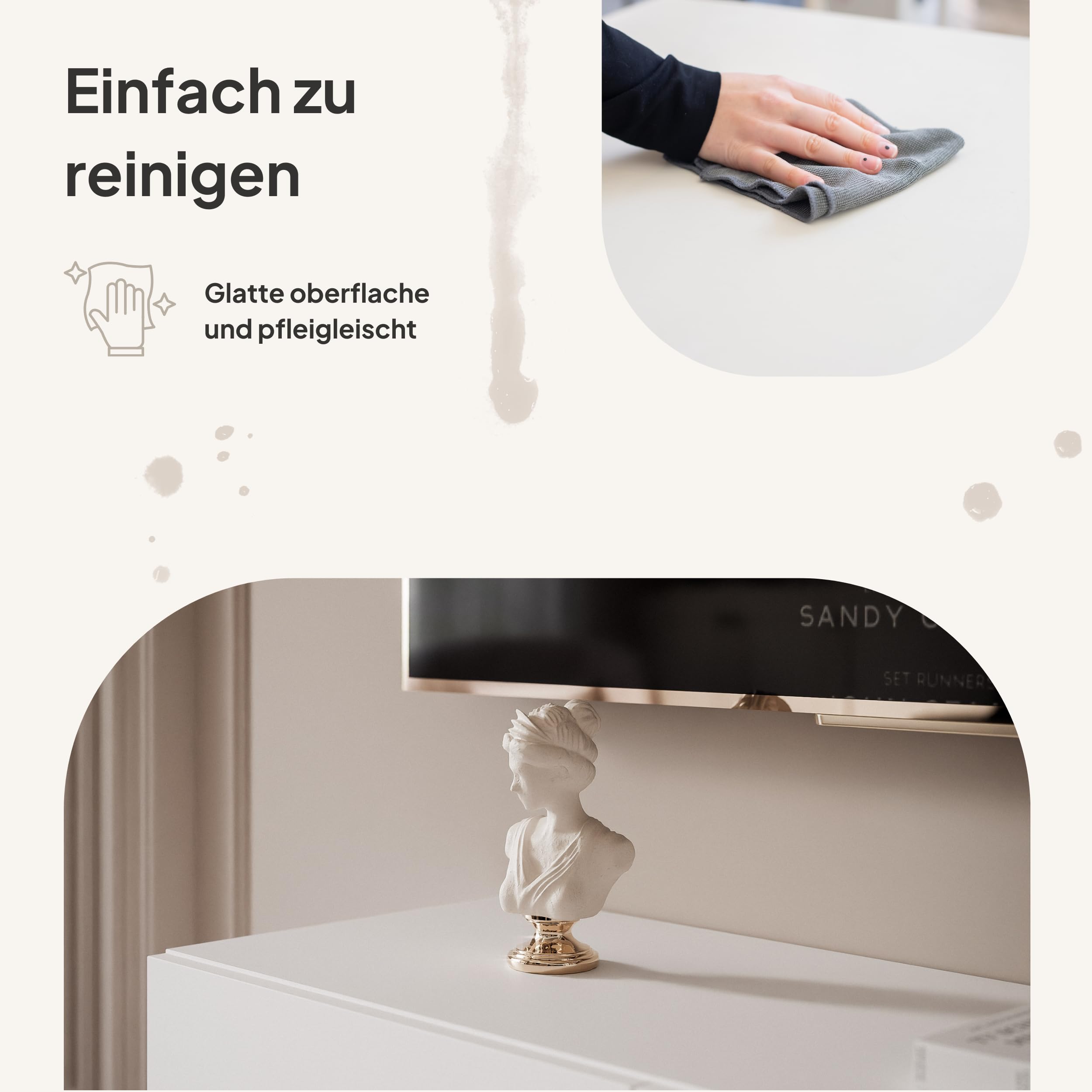 100 cm TV Lowboard Weiß Hochglanz 100cm mit 2 Praktischen Großen Fächern und LED Beleuchtung - TV Board Hängend Passend Für Stilvolle Wohnräume