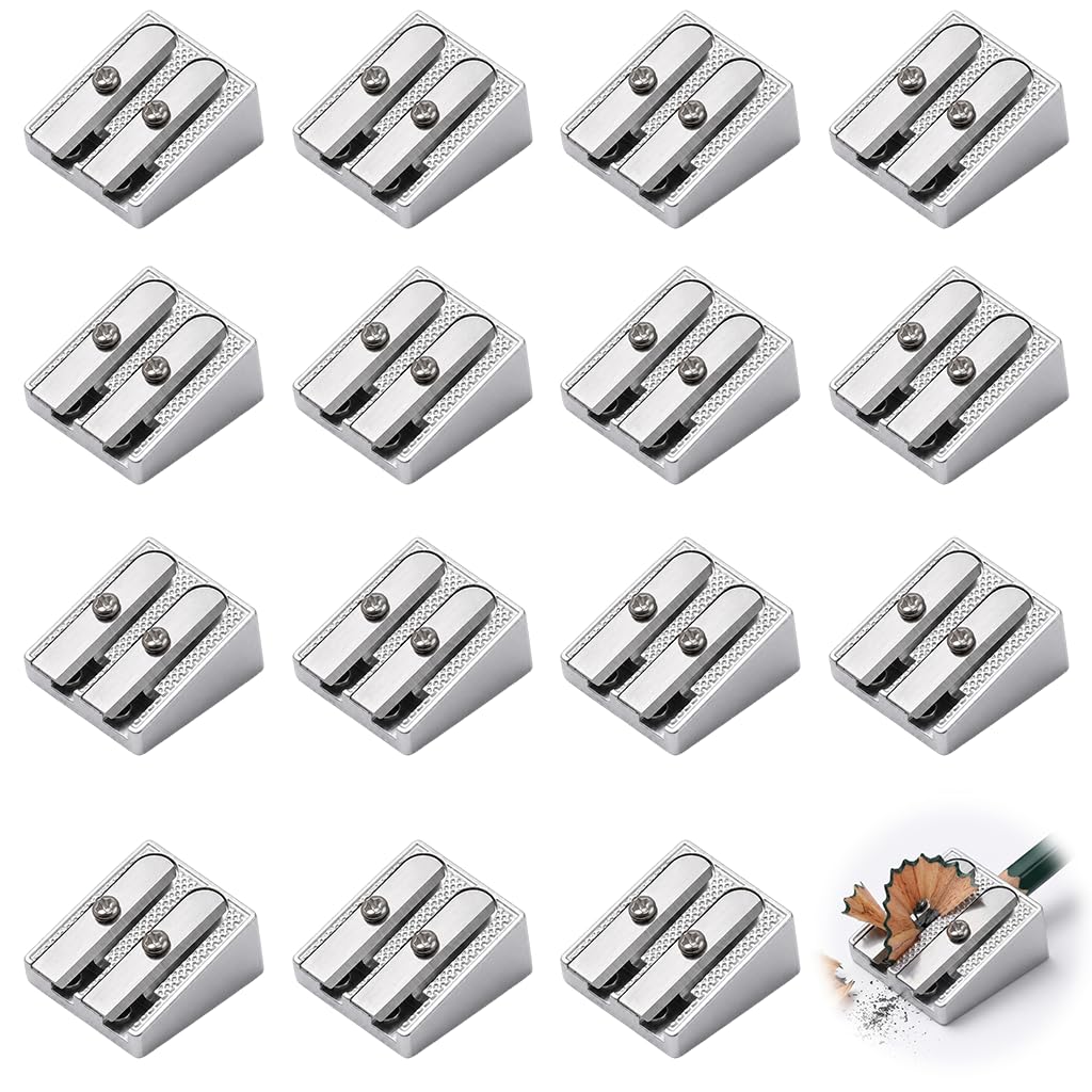 15 Pcs Double Hole Pencil Sharpeners Bulk, Manual Small & Large Sharpener for Standard Thick Pencils Crayons Cosmetic Eyeliners Lip Liners for Art School Office (Aluminum Alloy)