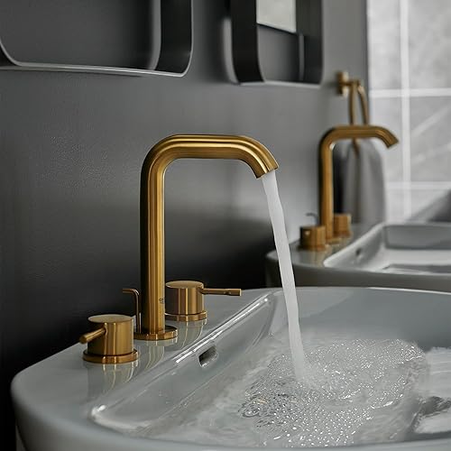 Miniatura 2 de GROHE 20297GNA Essence, grifo de baño de tamaño M de 2 manijas de 8 pulgadas, 1.2 GPM, amanecer fresco cepillado (oro cepillado)