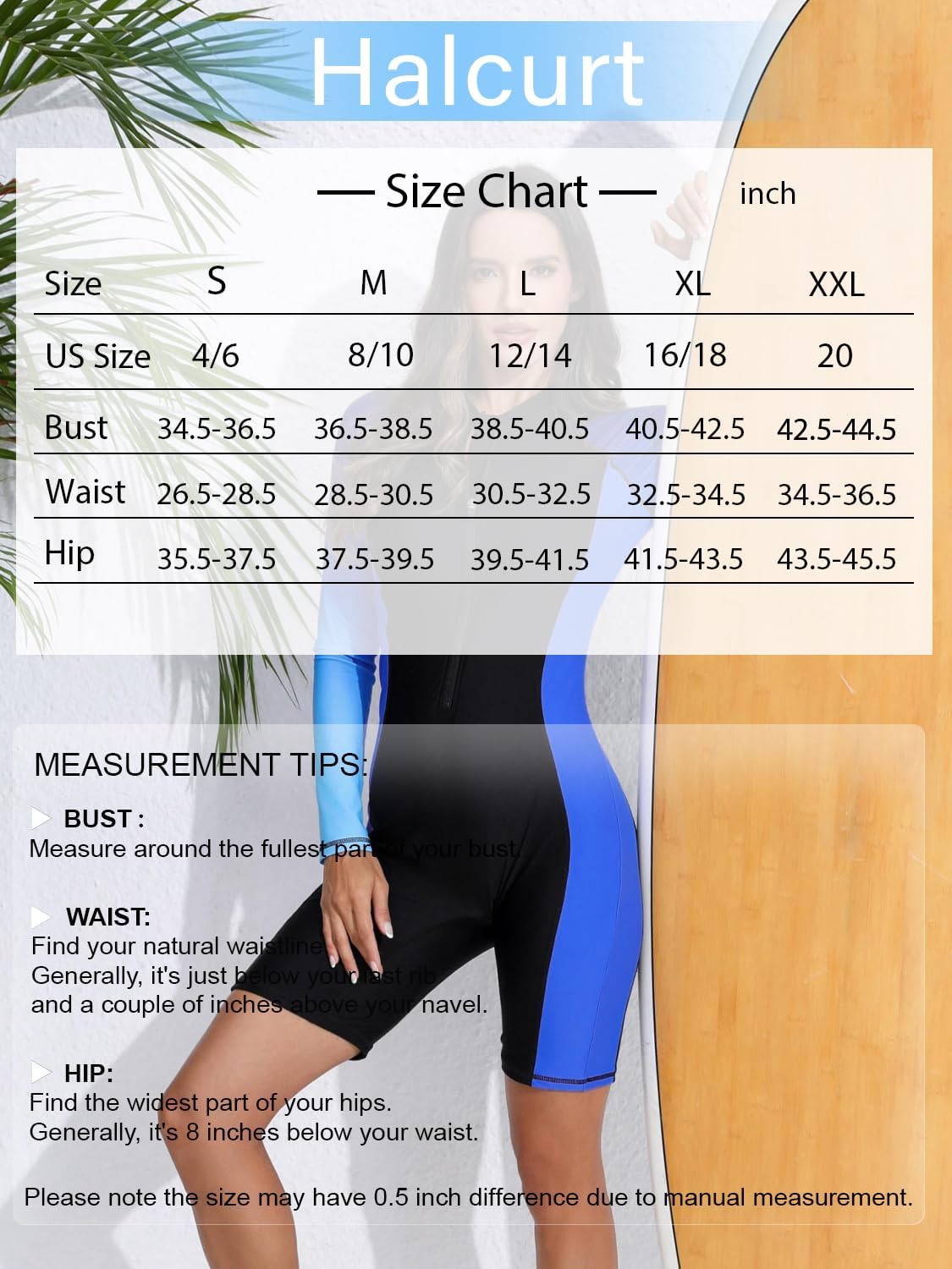 Halcurt Women's Boyleg One Piece Rash Guard with Built in Bra Zip Front UPF50+ Long Sleeve Full Body Surfing Swimsuit - Image 7
