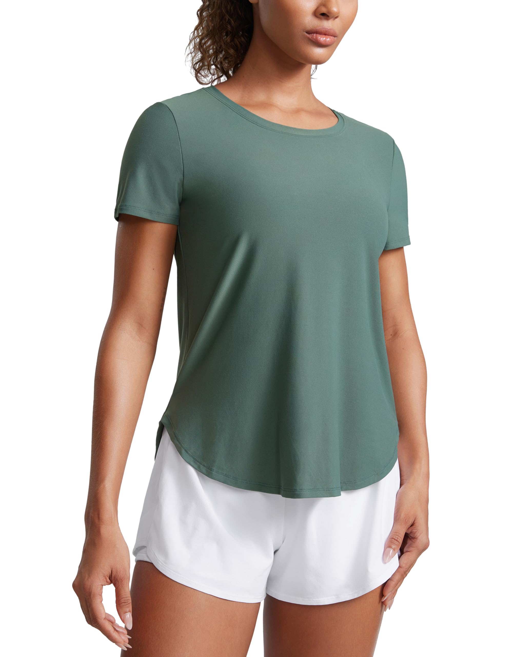 CRZ YOGA Cloudweight Workout Tops for Women Lightweight Athletic Short Sleeve Shirts Gym Running Side Slit T-Shirts