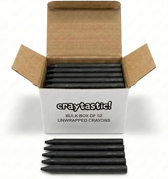 Craytastic! Bulk Unwrapped Crayons Box of 52 Black for Crafting, Parties, Kids - Paperless Crayons, No Paper Wrapper - Safety Tested Compliant with ASTM D-4236