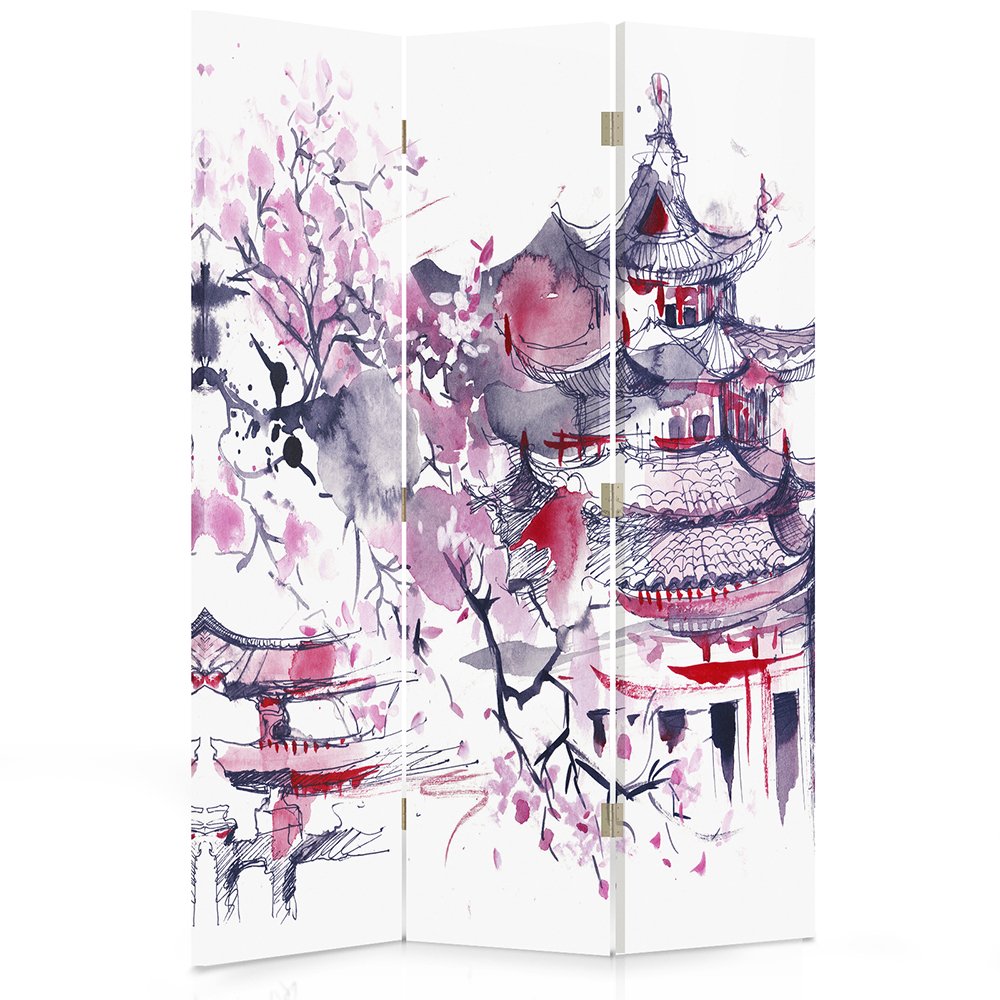 Feeby Paravent Cerisier Japonais 110x180 cm Une Seule Côté Cloison de séparation Écran Pliant Foto Paravent Interieur Décoratif Mur Espagnol Impression sur Toile Chambre d'enfant Salon Bureau Violet