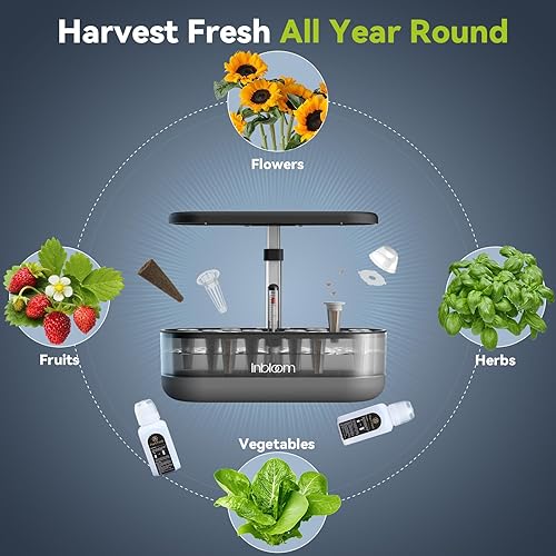 Miniatura 17 de inbloom Kit de sistema de cultivo hidropónico de 12 vainas, kit de maceta de jardín de hierbas, sistema de cultivo hidropónico de jardinería Negro