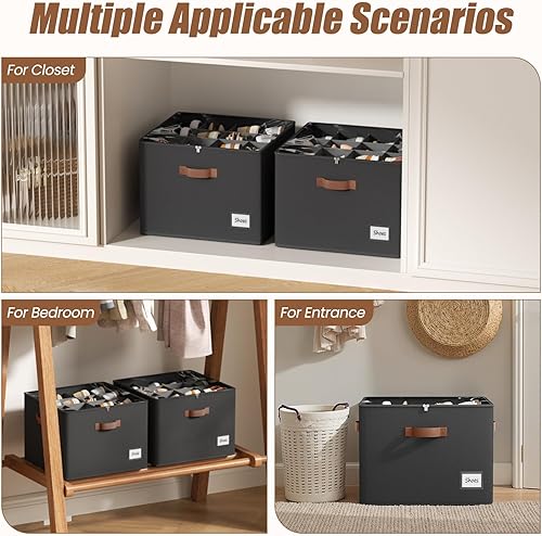 Miniatura 4 de PHINOX Organizador de zapatos para armario, paquete de 2 organizadores de zapatos de tela, contenedores de almacenamiento de zapatos con cubierta