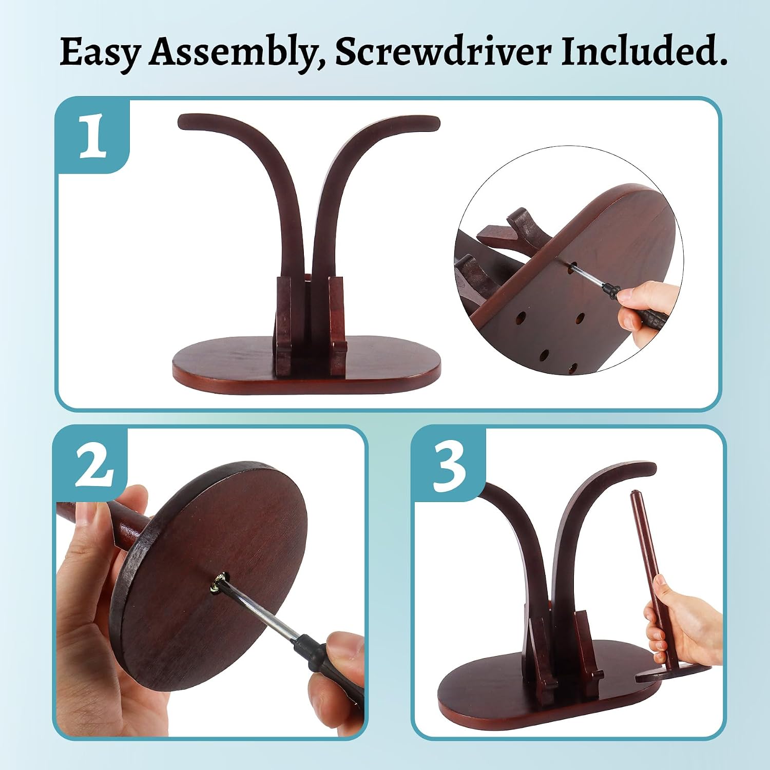 Dmnnlp Wooden Yarn Holder for Crocheting and Knitting, Magnetic Yarn Spinner with Dual Spindles, Phone Stand & Hook Storage, Gift for Crochet Lovers (Brown) image 3