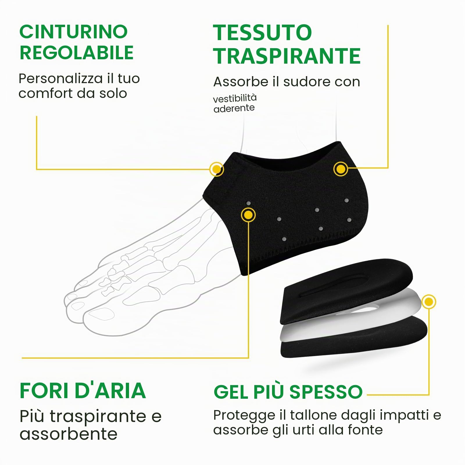 Protezioni per talloni fasciite plantare - Bukihome Tacco Coppe per Donne Uomini Tacchi Spur Dolore Relief - Inserti Tacco Pads per Achille Tendinite Tacco Secco Cracked, Nero, 42-47