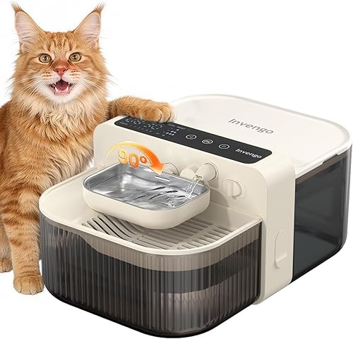 Filterless Cat Water Fountain with Wastewater Separation, 3.5L Stainless Steel Cat Fountain No Filter Needed, Wireless Pet Water Fountain for Cats &