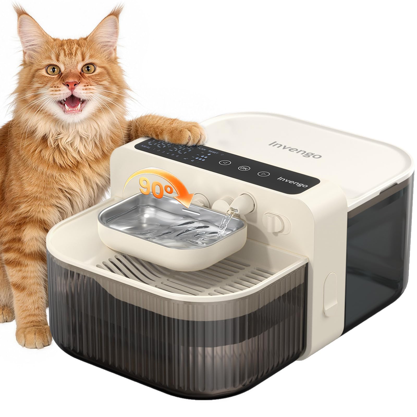 Invengo Filterless Cat Water Fountain with Wastewater Separation, 3.5L Stainless Steel Cat Fountain No Filter Needed, Wireless Pet Water Fountain for Cats & Small Dogs, 180-Day Battery, Smart Alert