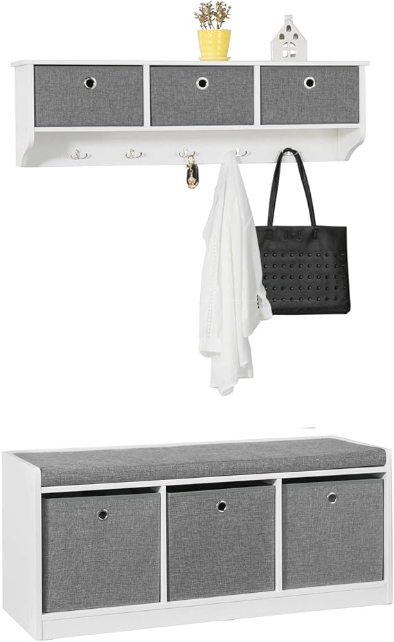 SoBuy Mueble recibidor Zapatero con Perchero,Gris+Blanco, FSR65DG