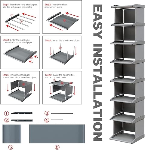 Miniatura 5 de Zapatero de 8 niveles para entrada, organizador de estante de zapatos de pie, soporte vertical estrecho para almacenamiento de zapatos que ahorra