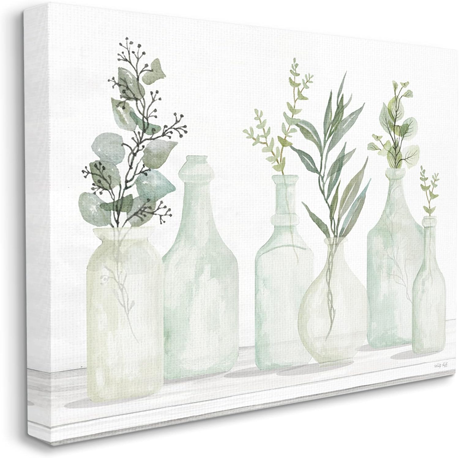 Stupell Industries 'Soft Green Potted Plants Fresh Herbs Still Life', Canvas Art, 40 x 30 Inches, Easy to Hang and Sturdy, Made in USA, by Cindy Jacobs
