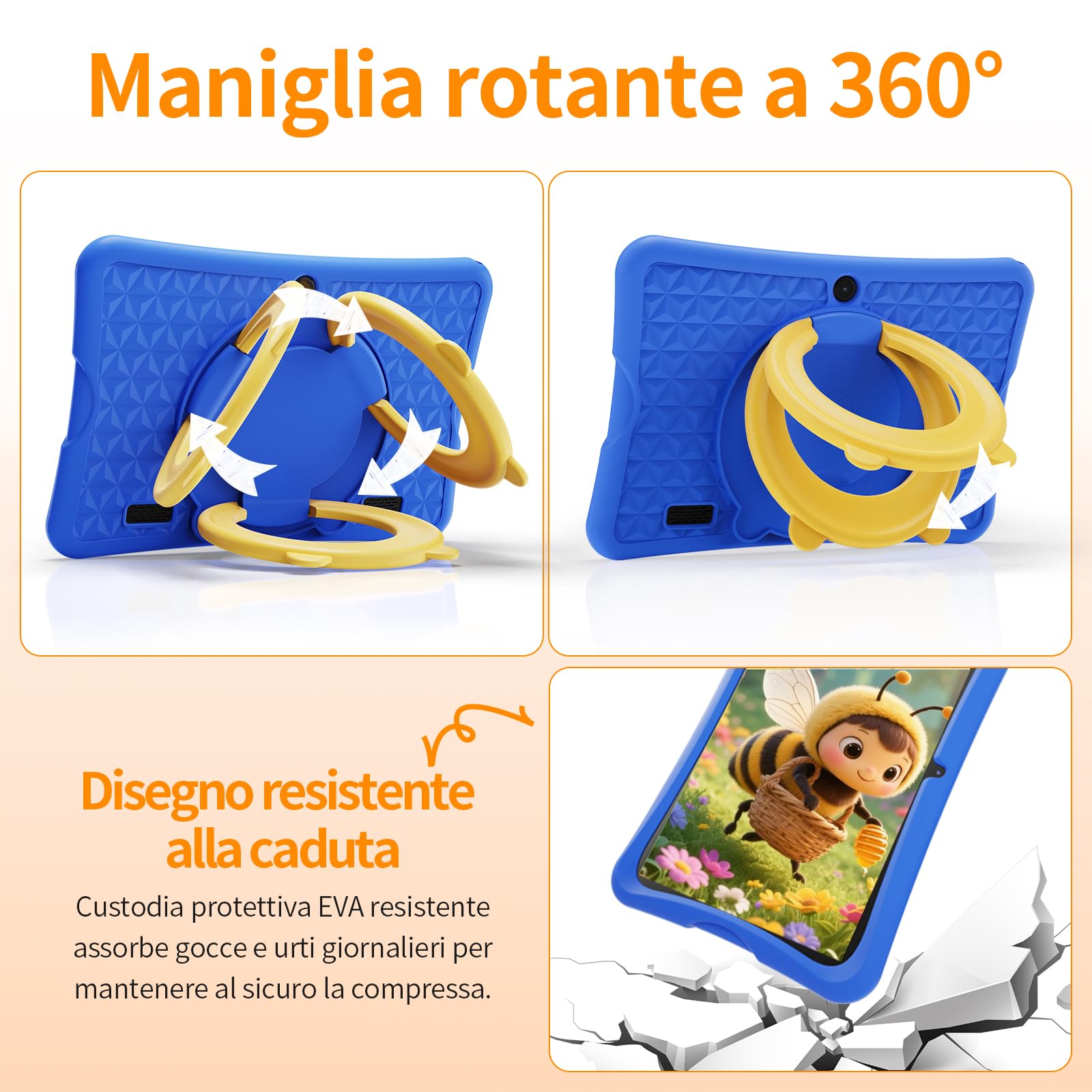 DigiLand Tablet per Bambini 10,1 Pollici, Android 15 con Custodia Protettiva, 6GB+32GB, Schermo IPS 1280*800, Doppia Fotocamera 2MP+5MP, 6000mAh, Tablet Didattico con Controllo Parentale & iWawa(Blu)
