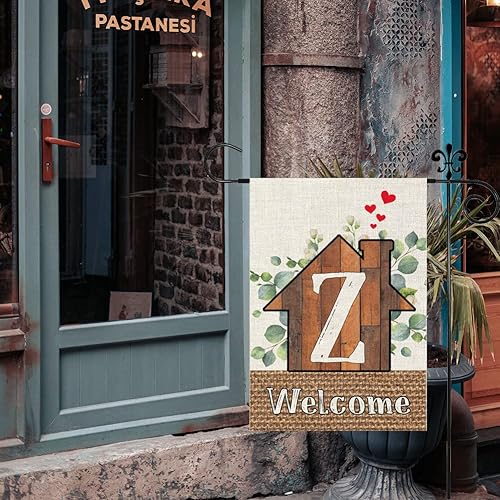 Miniatura 3 de Bandera de jardín con monograma de primavera, letra Z, para el hogar, dulce hogar, eucalipto, 12 x 18 pulgadas, doble cara para exterior, pequeña de
