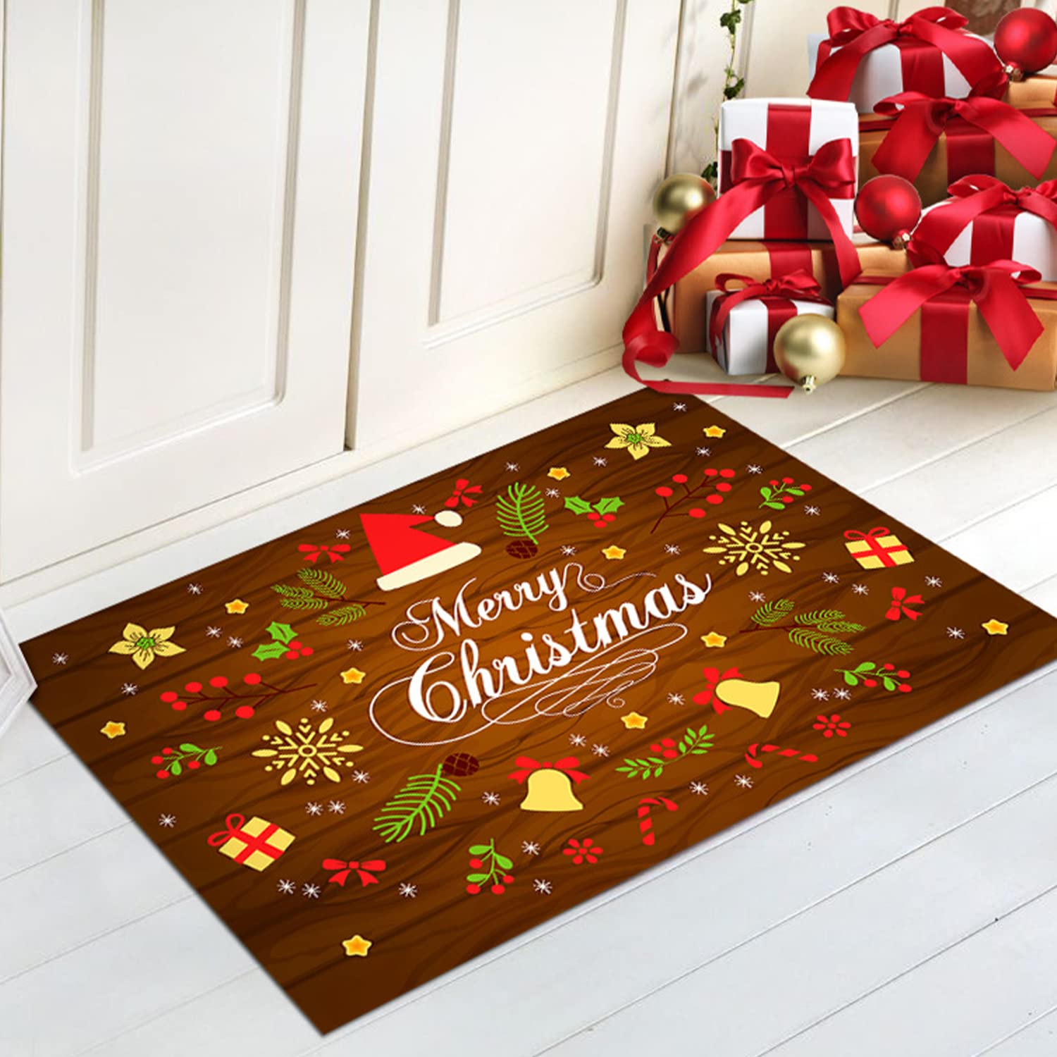 Felpudo de Navidad de Entrada, Alfombra Decorativa, Antideslizante y Absorbente, Decoración para Salón o Baño(M4)
