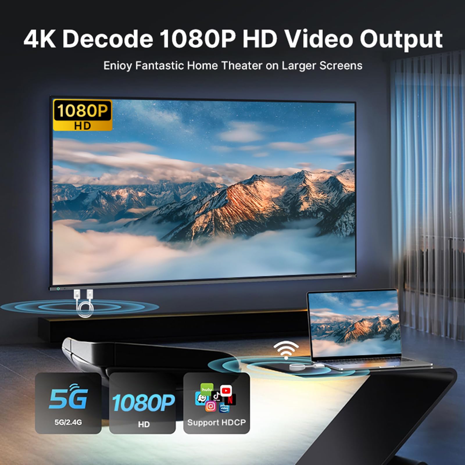 Bezprzewodowy transmiter HDMI, 2026, przedłużacz HDMI 4K 1080P, 2.4G/5G, bezprzewodowy przenośny przedłużacz HDMI, plug&play, szeroki zakres rozszerzeń do komputera stacjonarnego, komputera