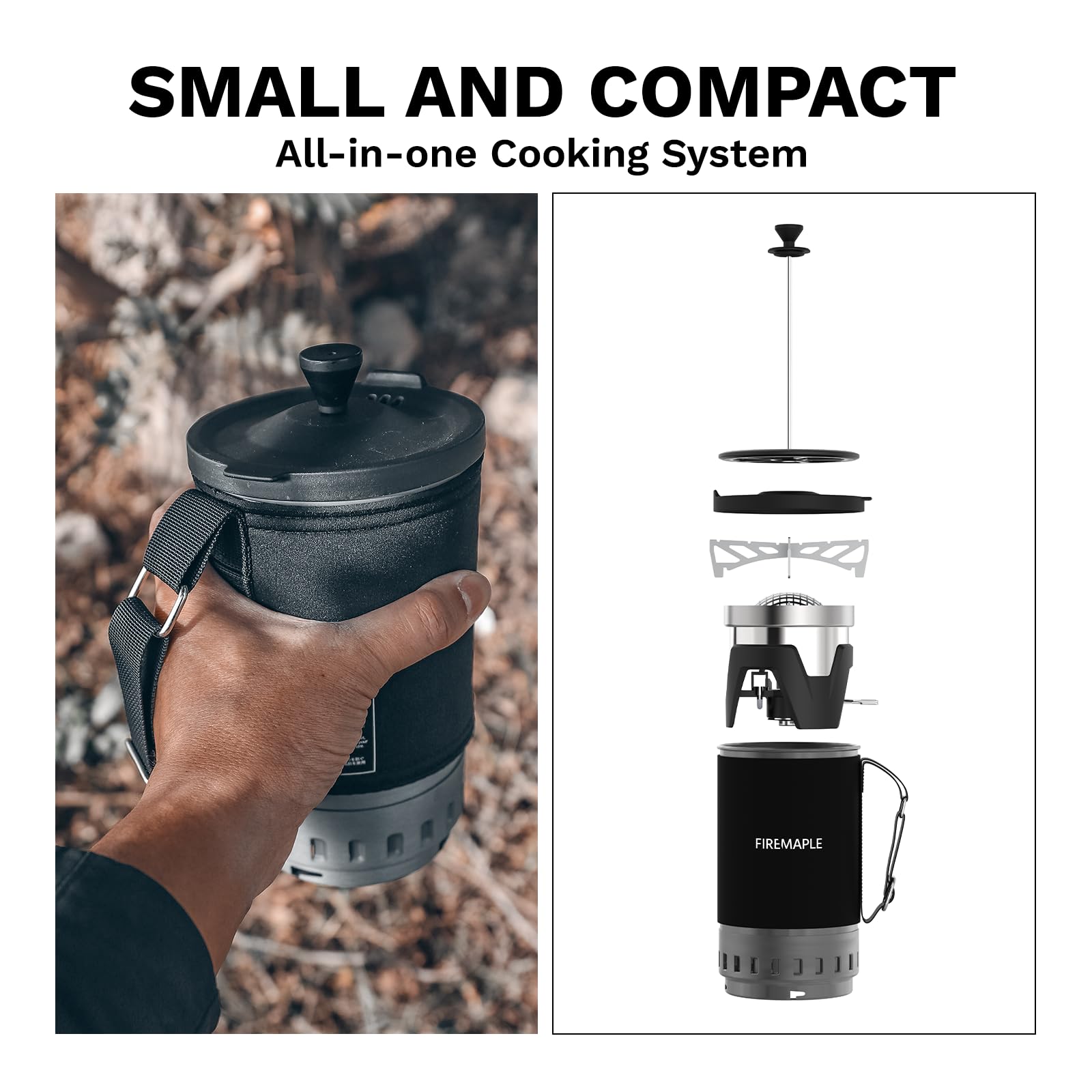 Fire-Maple Crater Radiant Campingkocher mit Infrarotbrenner | Druckreguliert, Winddicht für Hochgebirge & Kälte, Kompaktes All-in-One Kochsystem, Mit French Press, Gaskocher