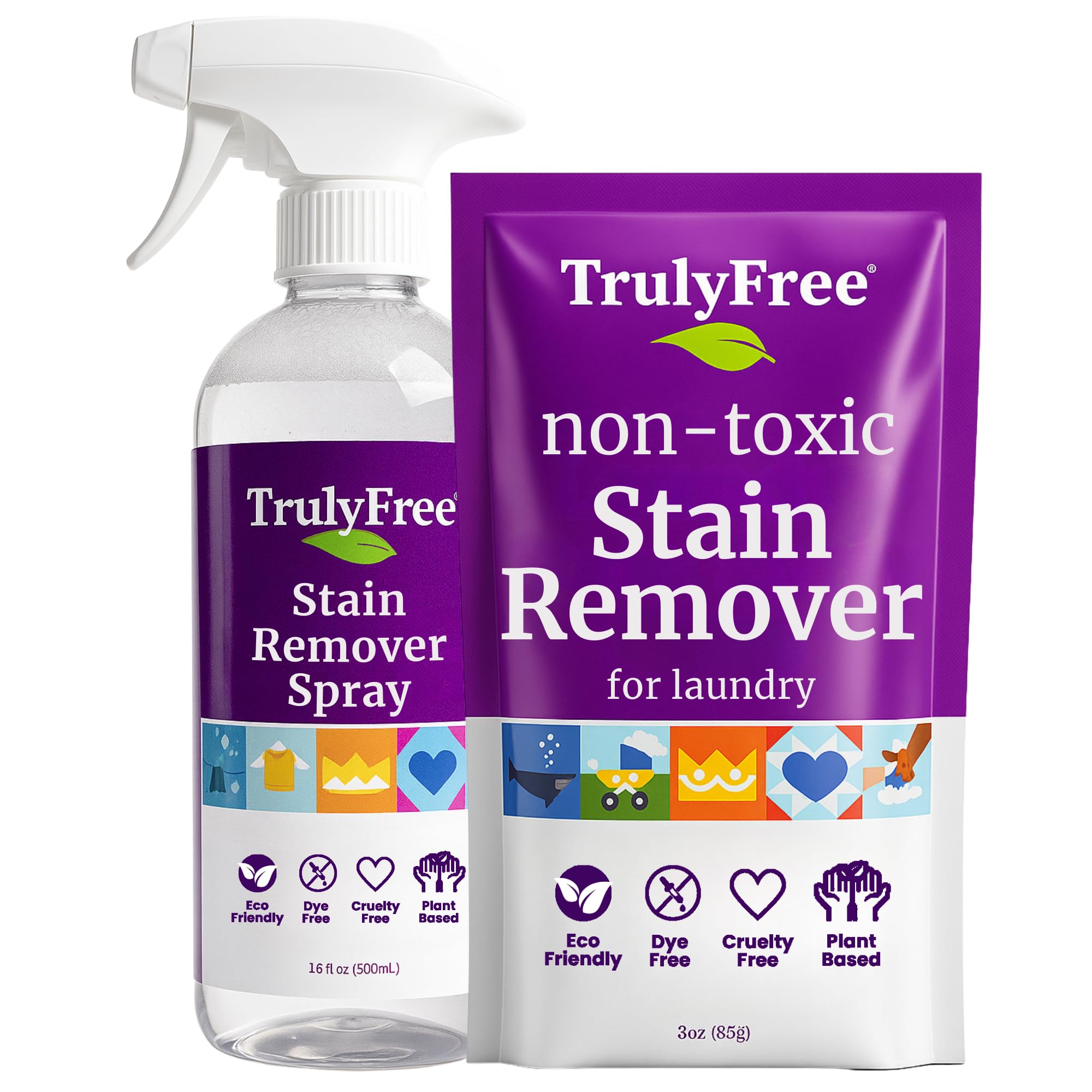Truly Free Laundry Stain Remover Spray for Clothes - Removes Tough, Dried-In Stains on Whites & Colors -Natural Ingredients - Gentle Yet Powerful -
