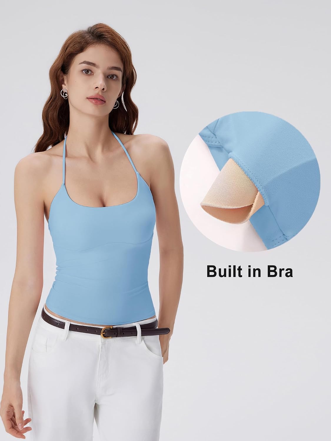 SUUKSESS Halter Tops for Women Tank Tops with Built in Bras Double Lined Backless Top Y2K Going Out Camisole