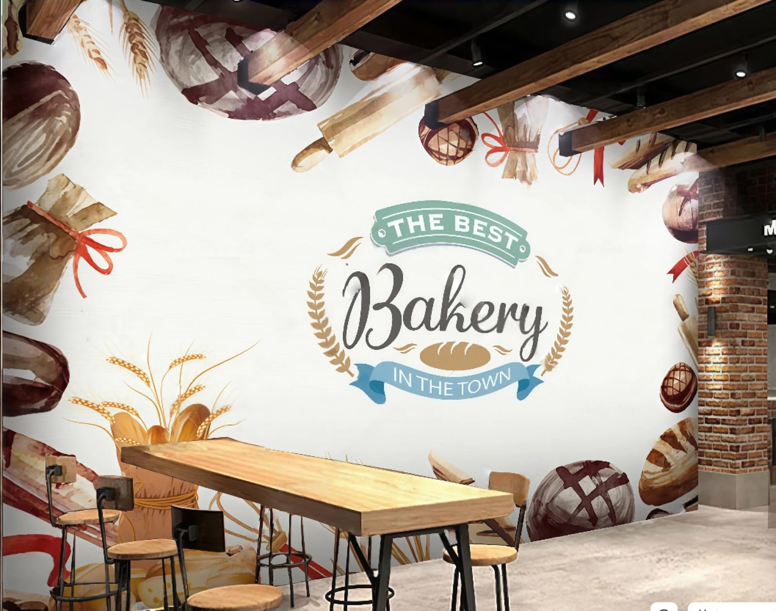 XDOUBAO Wallpaper Hand-Painted Delicious Handmade Bread Baking Dessert Shop Shopping Mall Afternoon Tea Western Restaurant Background Wall Wallpaper Coffee Shop Mural,3D,150x105cm