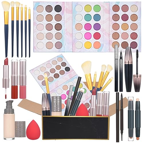 Kit completo de maquillaje todo en uno para mujeres, incluye sombra de ojos, delineador de ojos, rímel, lápiz de cejas, barra de contorno, brocha de