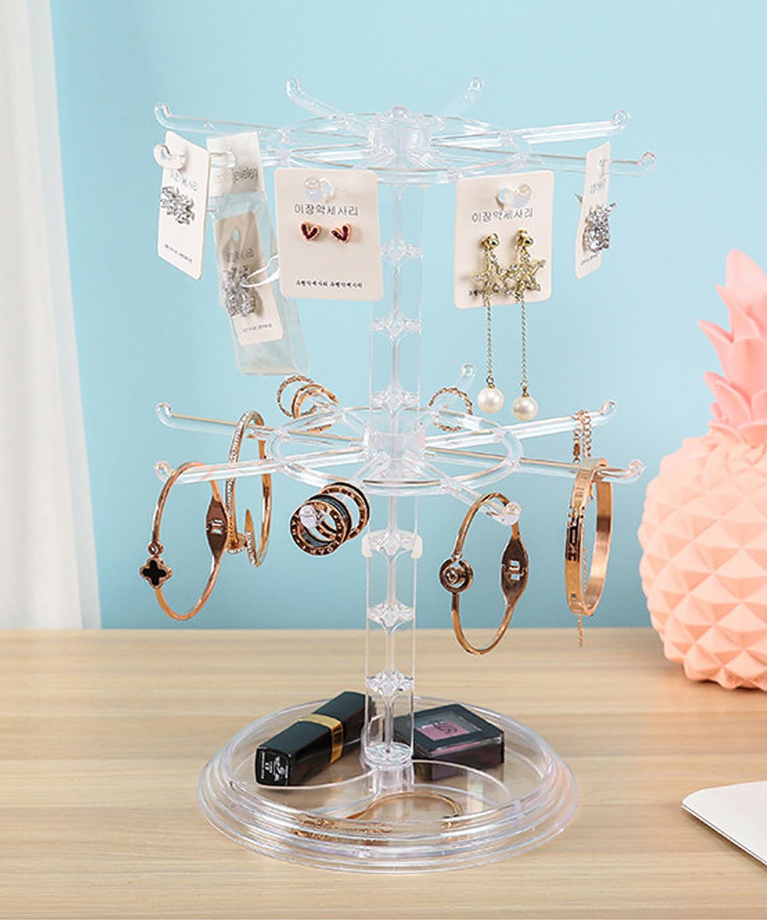 NewLuyer Jewelry Stand Organizer Rotating Necklace Holder Two Tiers Spinner Keychain Bracelets Display