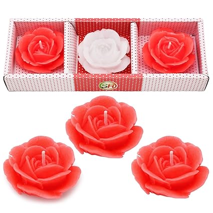 UPYOG Diwali Diya Decoration Floating Candles Giant Rose Flower Candles in Bulk | 3Pcs, Smokeless, Dripless & Long Lasting Candle | Water lamp Candles for Home, Pool, Weddings, Deepawali Decor