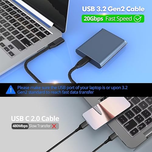 Miniatura 3 de UseBean Cable USB C de 90 grados de 0.5 pies, 6 pulgadas corto USBC a USBC 3.2 Gen2 20Gbps cable de ángulo recto, video 4K de 100 W de carga, cable