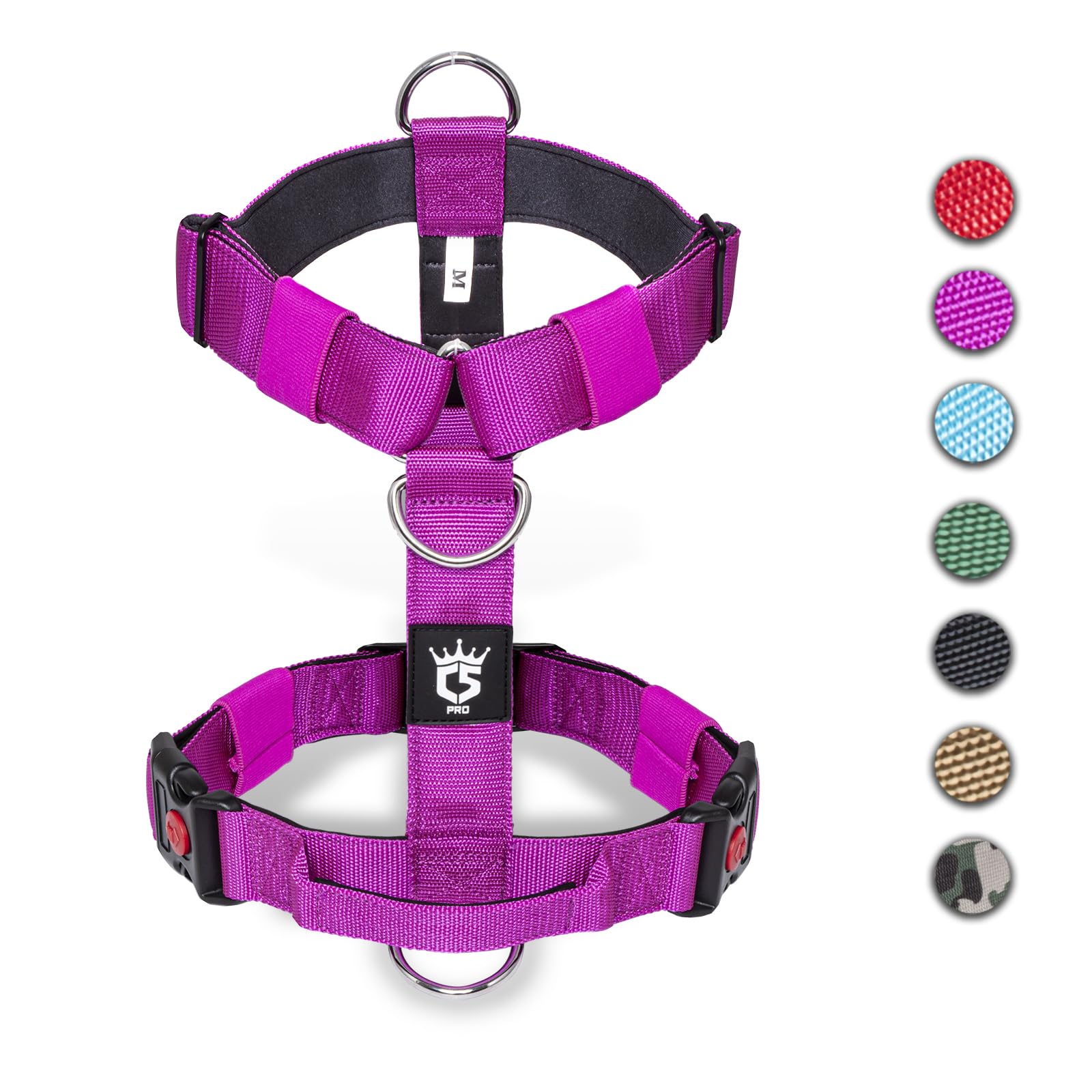 TSPRO Arnés Táctico para Perros con Asa, Ancho 3,8 cm, Acolchado Grueso Resistente Militar para Perros de Tamaño Mediano (for 20-36 kg Dogs, Violeta-M)