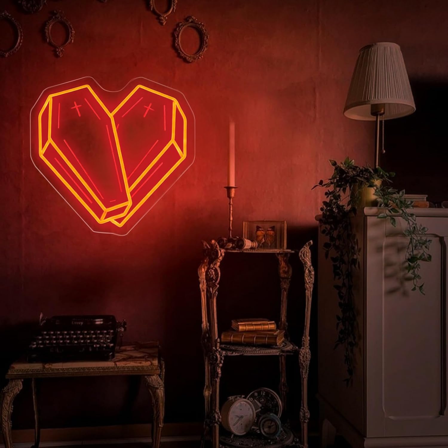 Coffin Heart Neon Sign - Red Gothic Neon Signs for Wall Decor Dimmable image 2