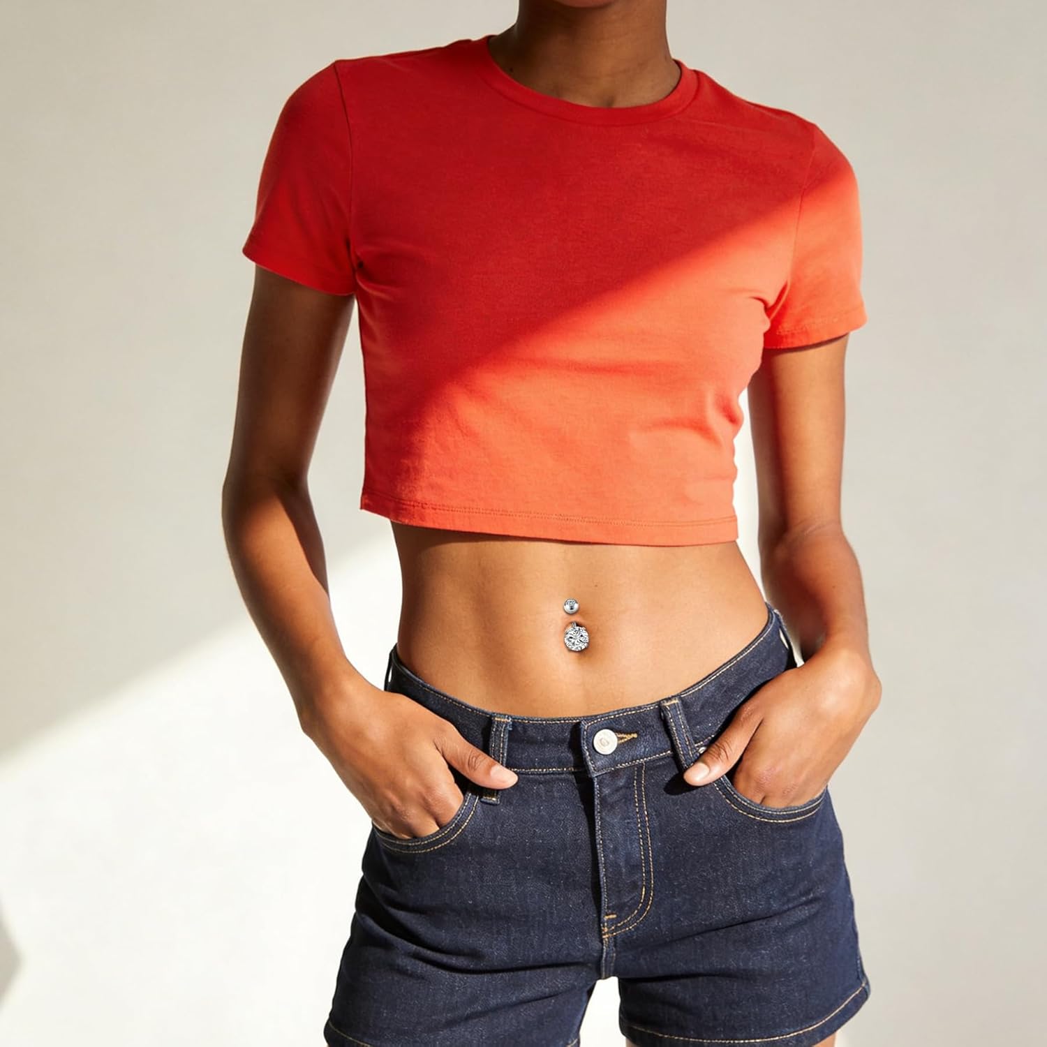 JFORYOU 1/4 Inch Short Belly Button Rings 14G 6mm Stainless Steel Short Belly Navel Button Rings for Women Men - Image 3