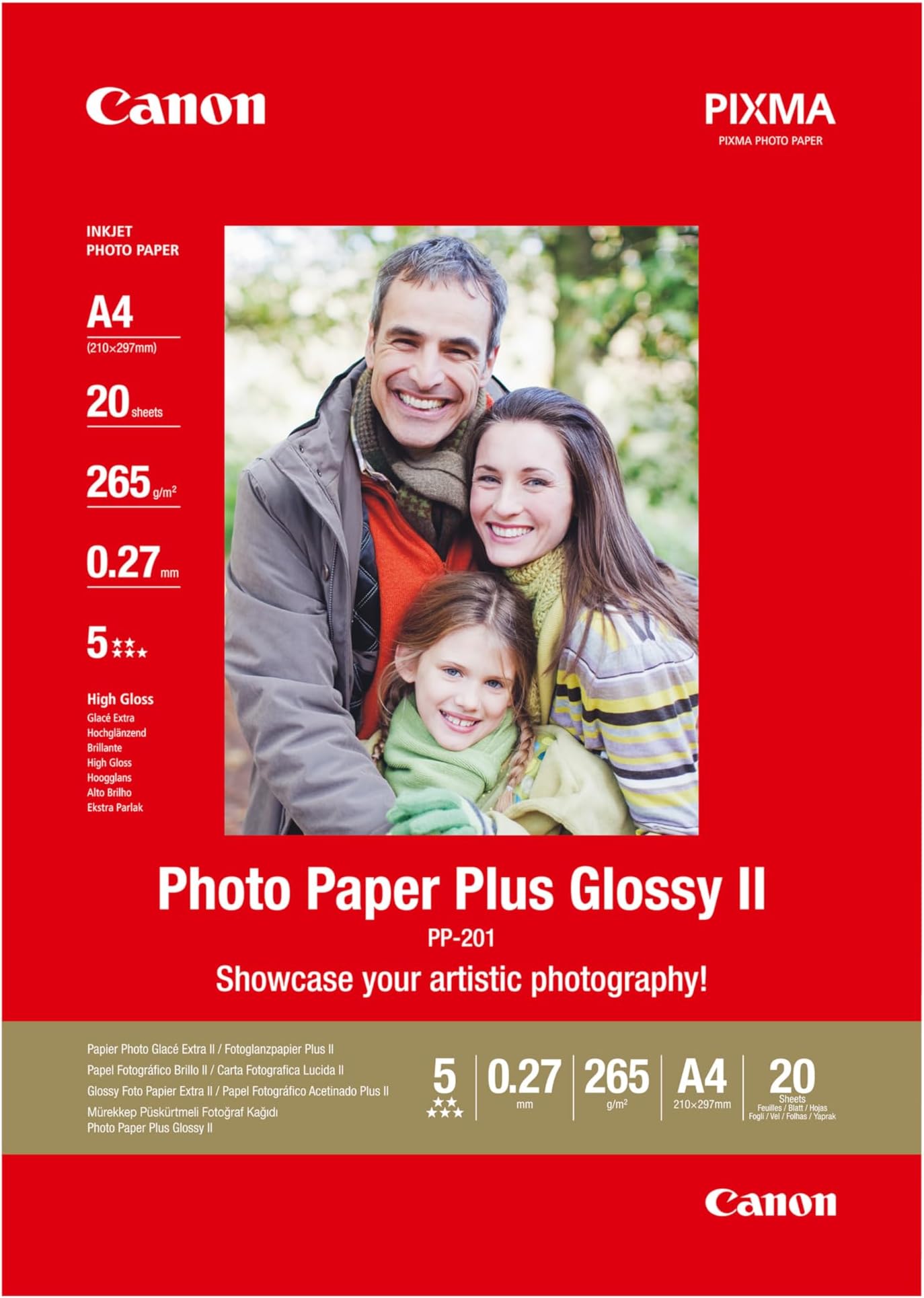 PP-201 Glossy II Photo Paper Plus A4 (20 Sheets) - Ideal for Photo Printing, High-Gloss Finish - Durable Prints, Instant Touch-Dry - Compatible with Canon Inkjet Printers