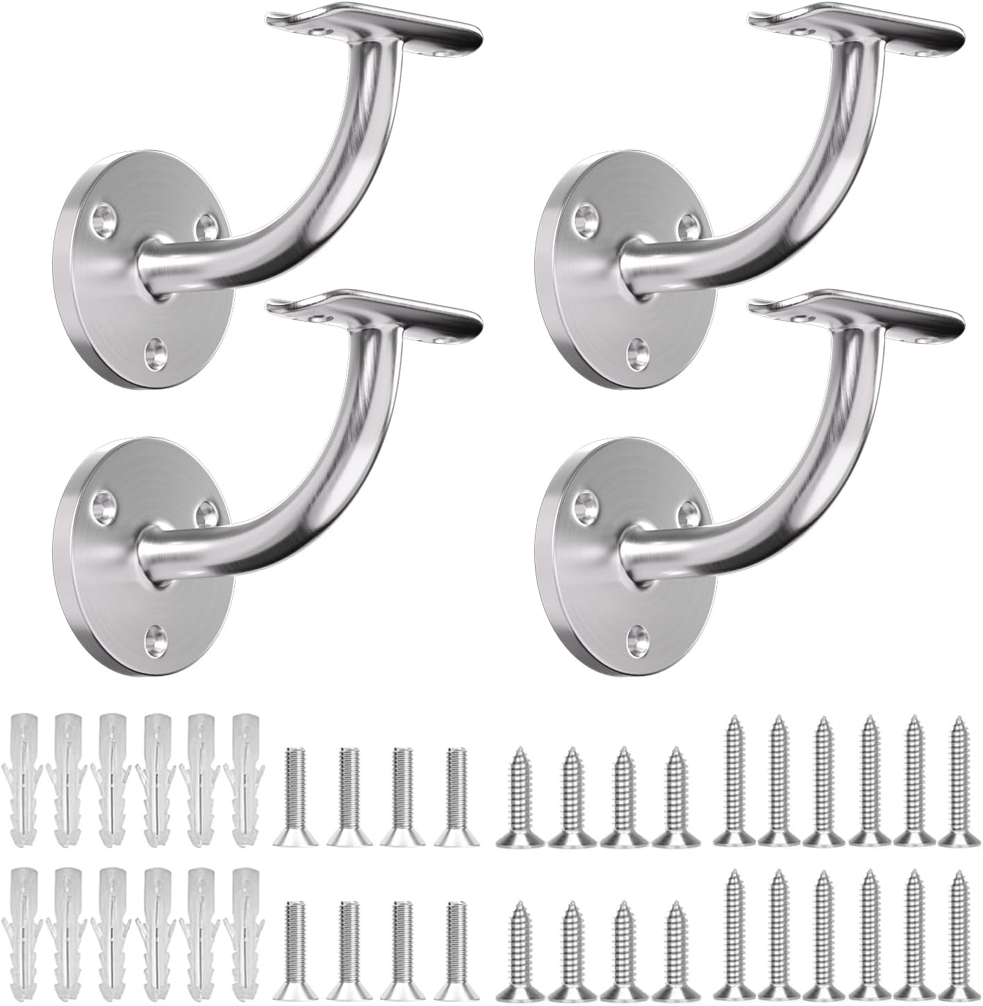 Stair Railing Bracket, 4 Pack Stainless Steel 304 Wall Mount Handrail Bracket Stair Railing for 1-11/16 inch (42.4mm) , Brush Finish