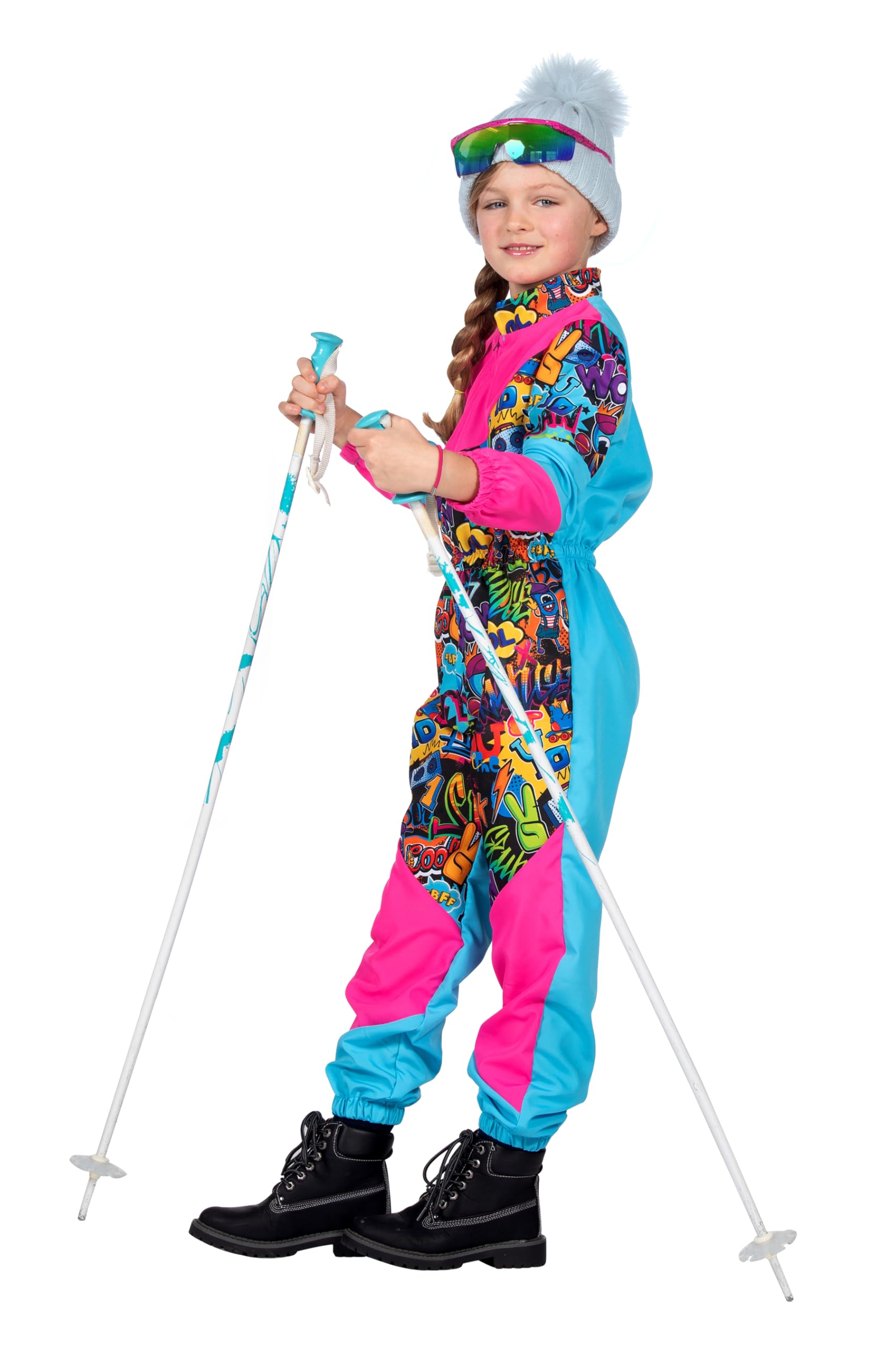 WILBERS & WILBERS 3491 - Costume da bambino tuta da sci retrò con stampa anni '80, tuta da sci sportiva, tuta da neve