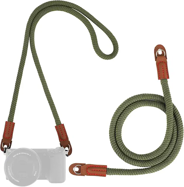 Sangle Appareil Photo Nylon Vert - Longueur Réglable, Compatible DSLR/SLR/Hybride