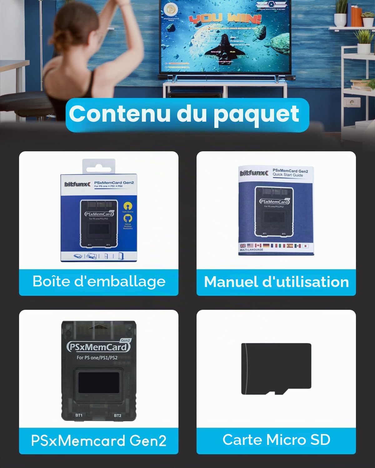 PSxMemCard Carte mémoire de Jeu Haute pour Console PS2/PS1/PS One
