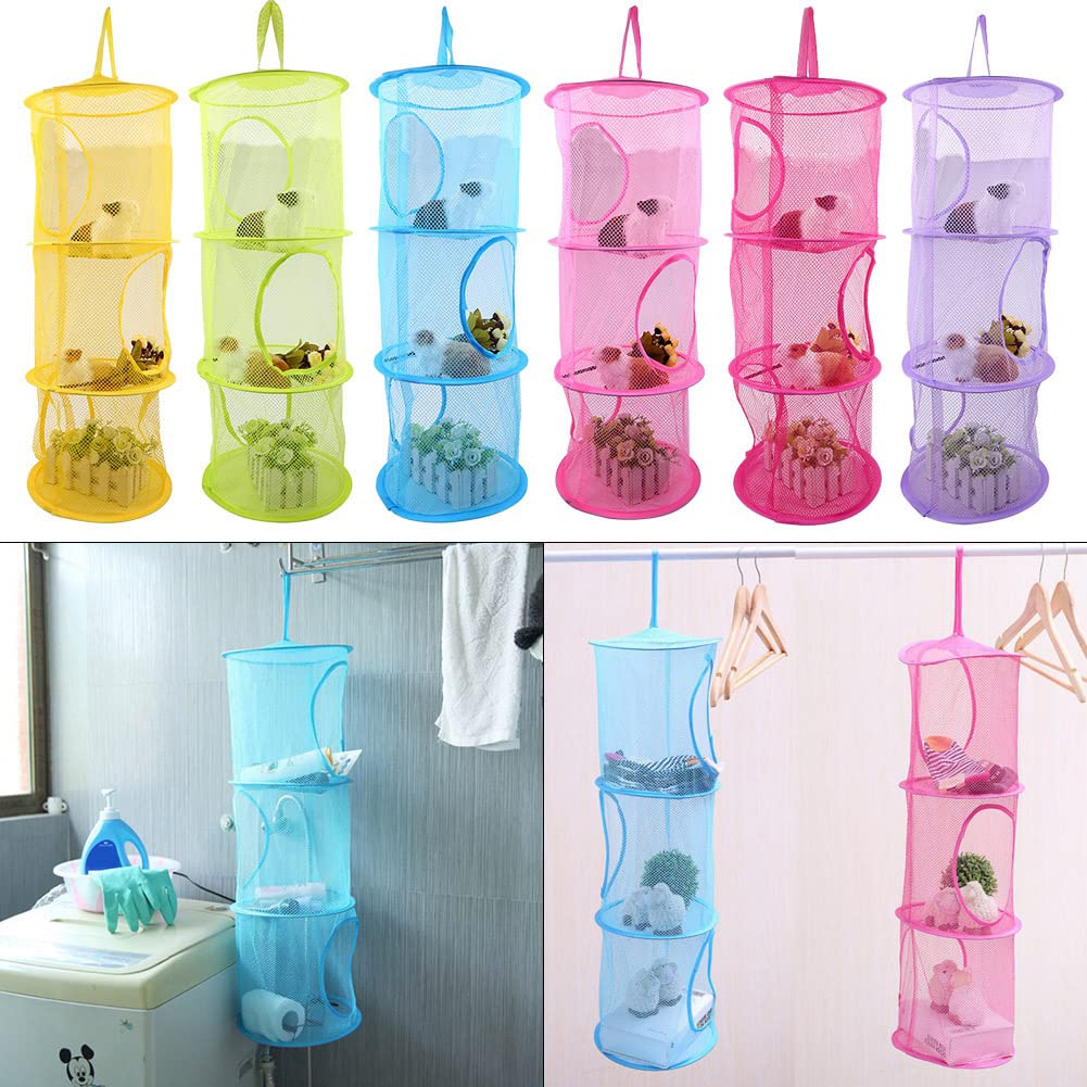 Kuuleyn Hanging Mesh Space Saver Bags Organizer,Multilayer Dry Rack,Foldable Storage Organizer Hanging Mesh Toy Storage Basket Underwear Socks Organiser Cage(rred)