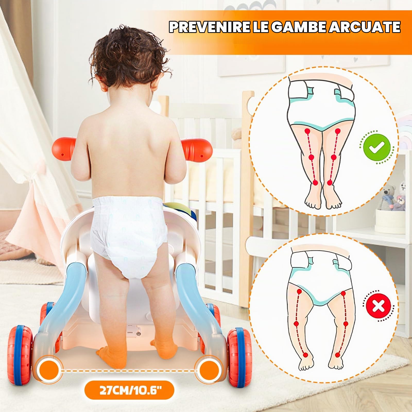 Carrellino Primi Passi Rimovibile Regolabile in Altezza,Primi Passi per Bambini Multifunzionale con Luce,Giocattolo Elettronico Educativo con Musica e Suoni,Girello per 9+ Mesi