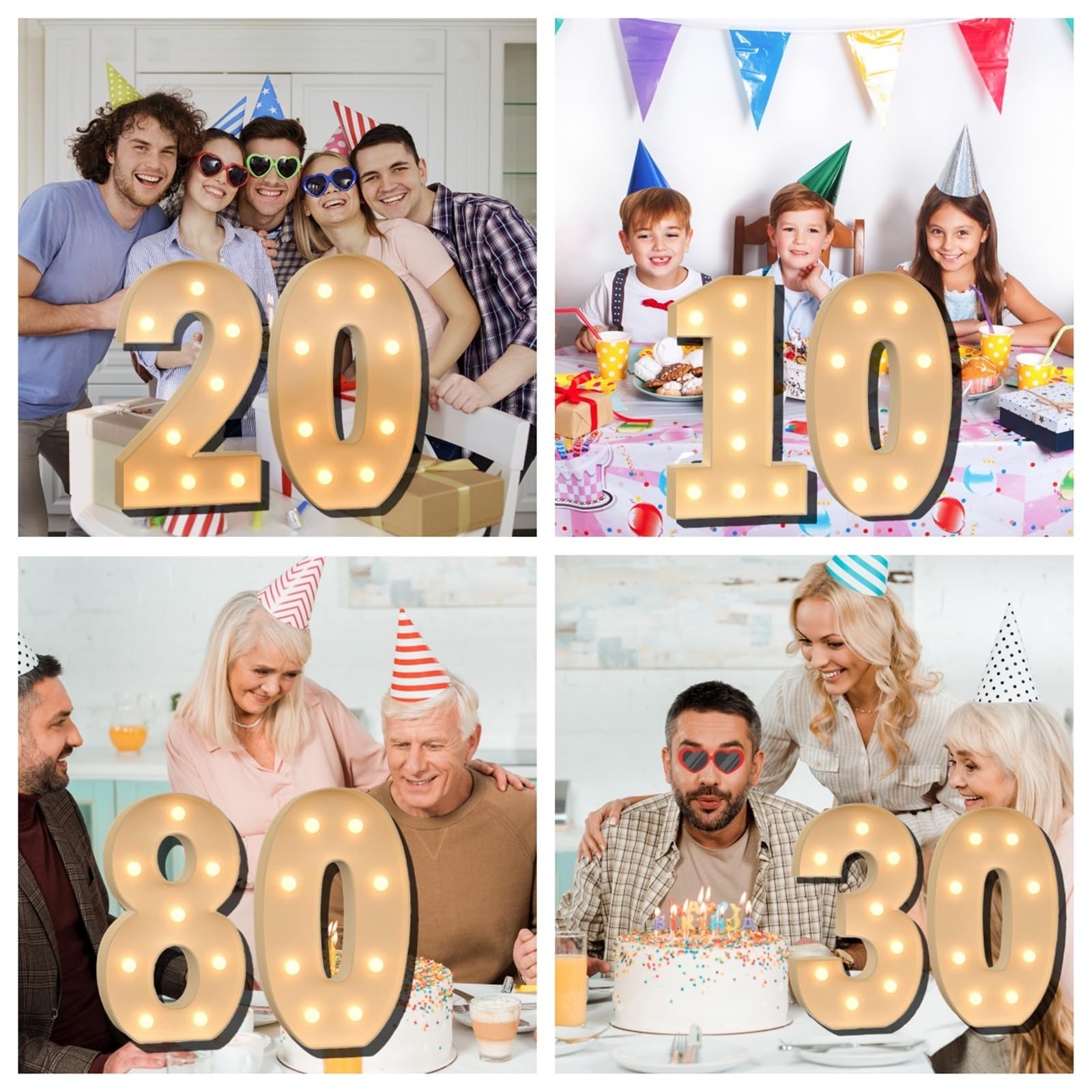 2,3-stopowe dekoracje urodzinowe duże podświetlane cyfry LED zasilane bateriami na 10. - 90 urodziny(40,120cm)