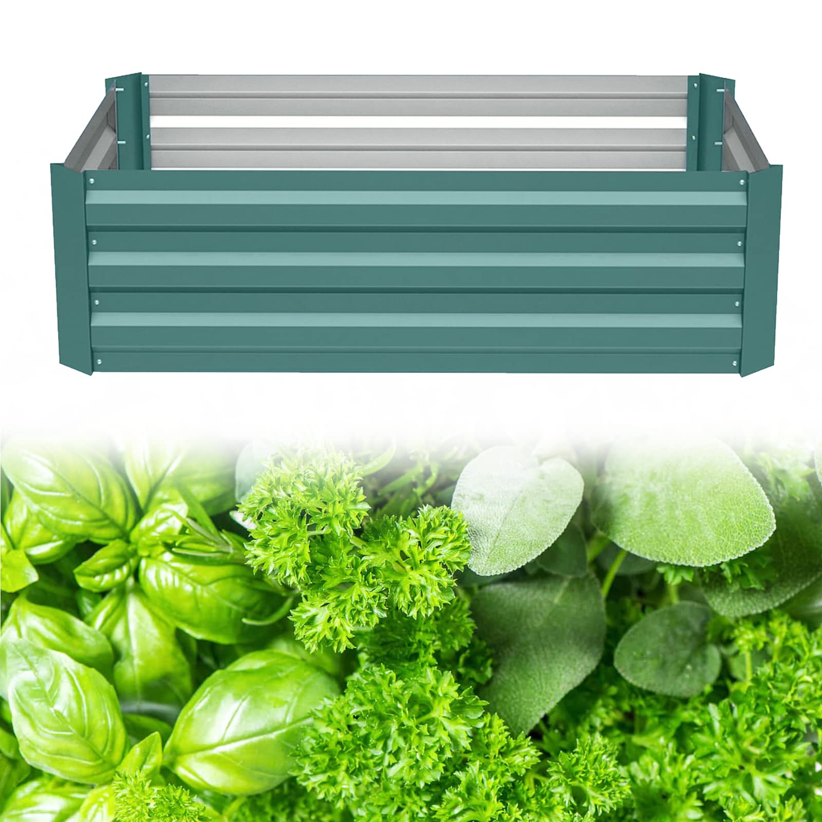 DKIEI Extra Wide Raised Beds Garden Raised Planters, 120x90x30cm Galvanised Steel Powder Coated Metal Raised Garden Kit for Plants Vegetables Flowers & Herbs Growing, Bottomless Planter Green