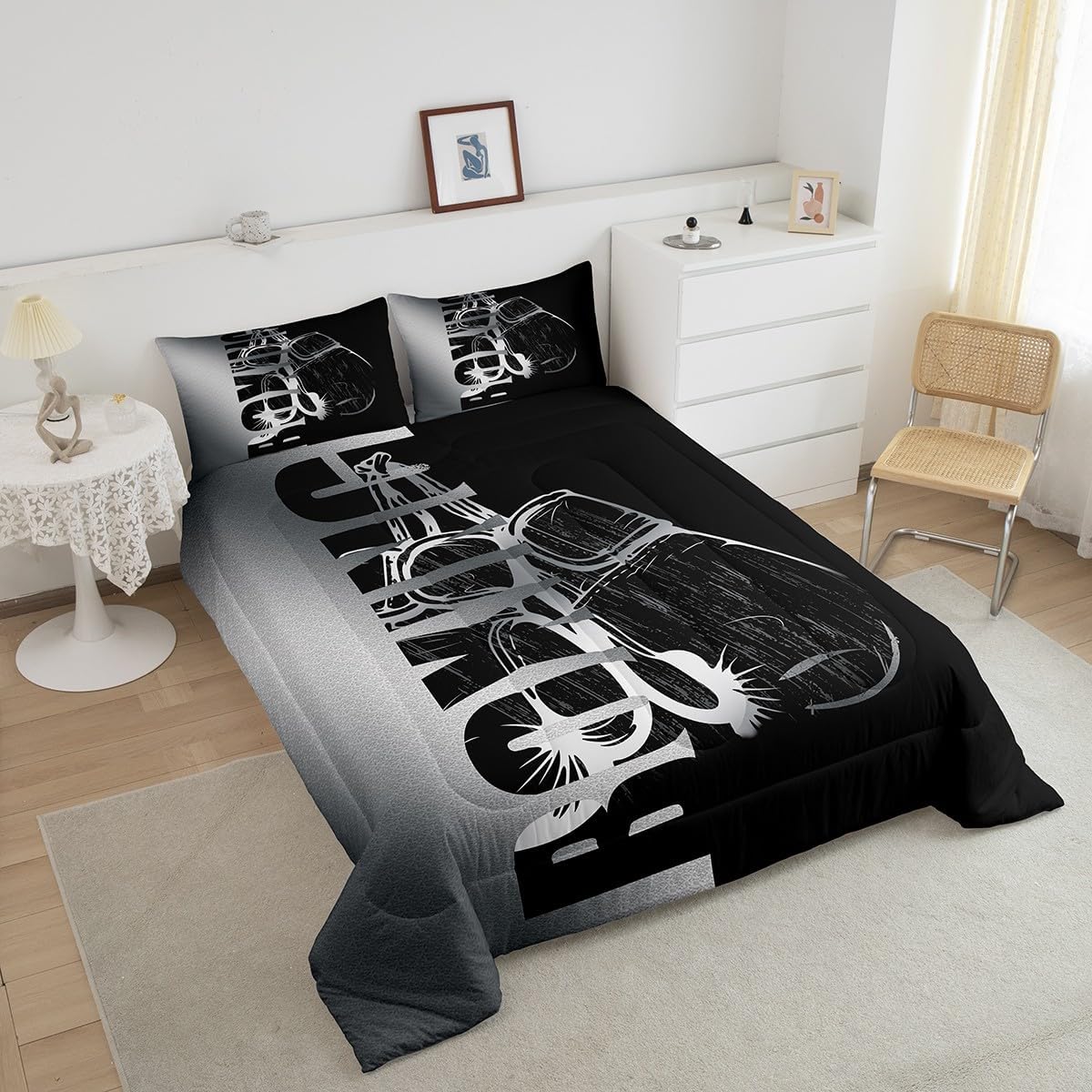 Feelyou Boys Comforter Boxing Sports Bedding Set for Kids Teens Men Boxing Gloves Decor Comforter Set Competitive Games Duvet Set Black Gray Full Size with 2 Pillow Case Boys