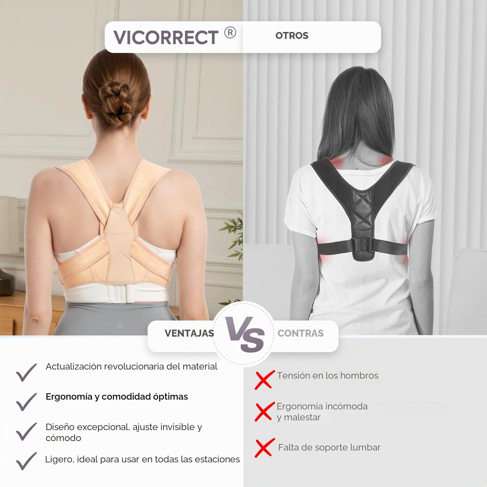 Vicorrect Corrector de postura Regolabile Postura Corrector espalda para mantenimiento de espalda, cuello y hombros, cinturón de espalda para mujer para aliviar el dolor del cuello (S/M)