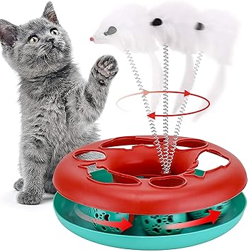 Pet Me Supper Kitten Interactive Cat Circle with Ball and Catch The Mouse Motion to Exercises and Satisfy Pet?s Natural Instinct with Fun Toy - Color May Vary