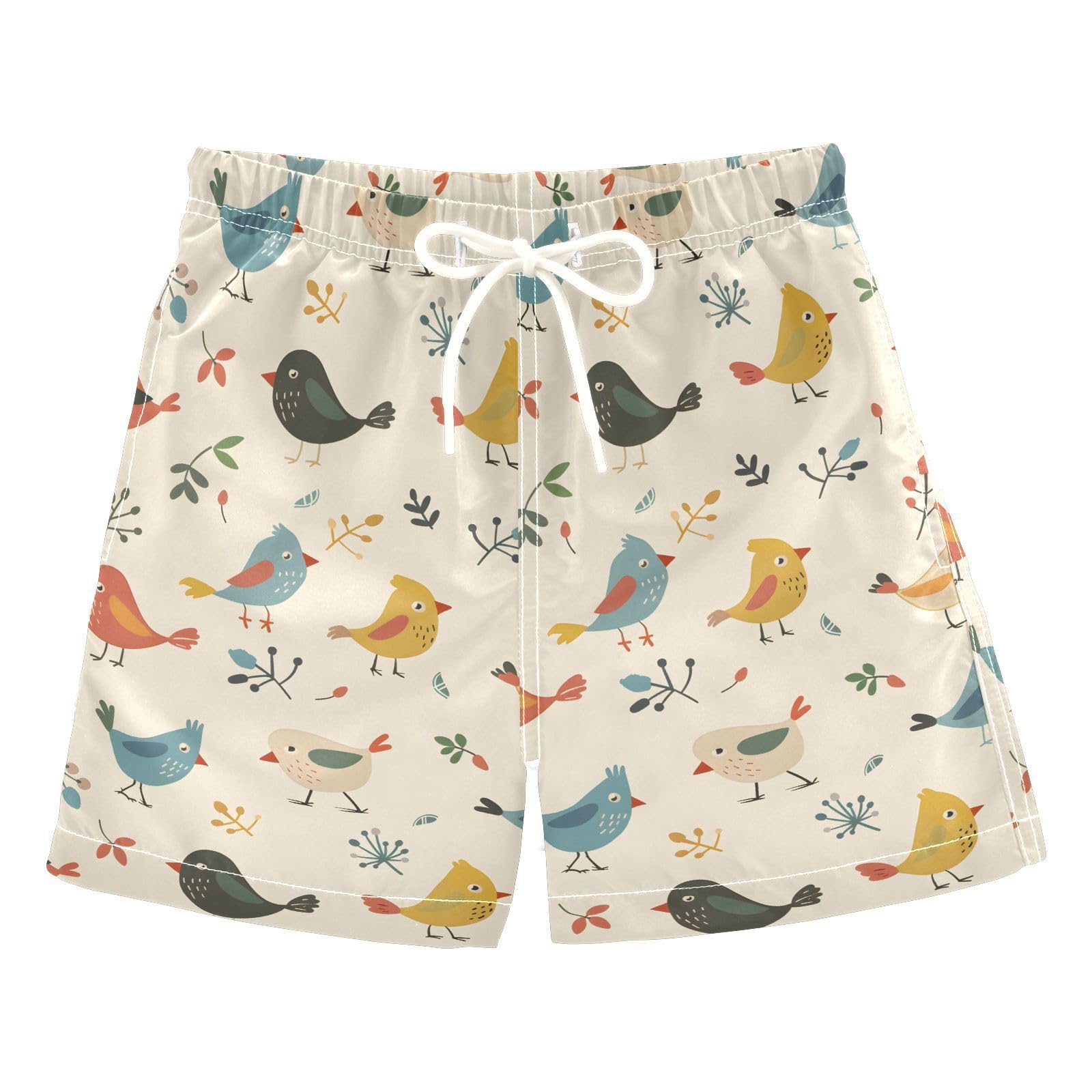 ALAZA Bird Leaves Cartoon Boys' Swim Trunks Beach Shorts Quick Dry Swimsuit 4T