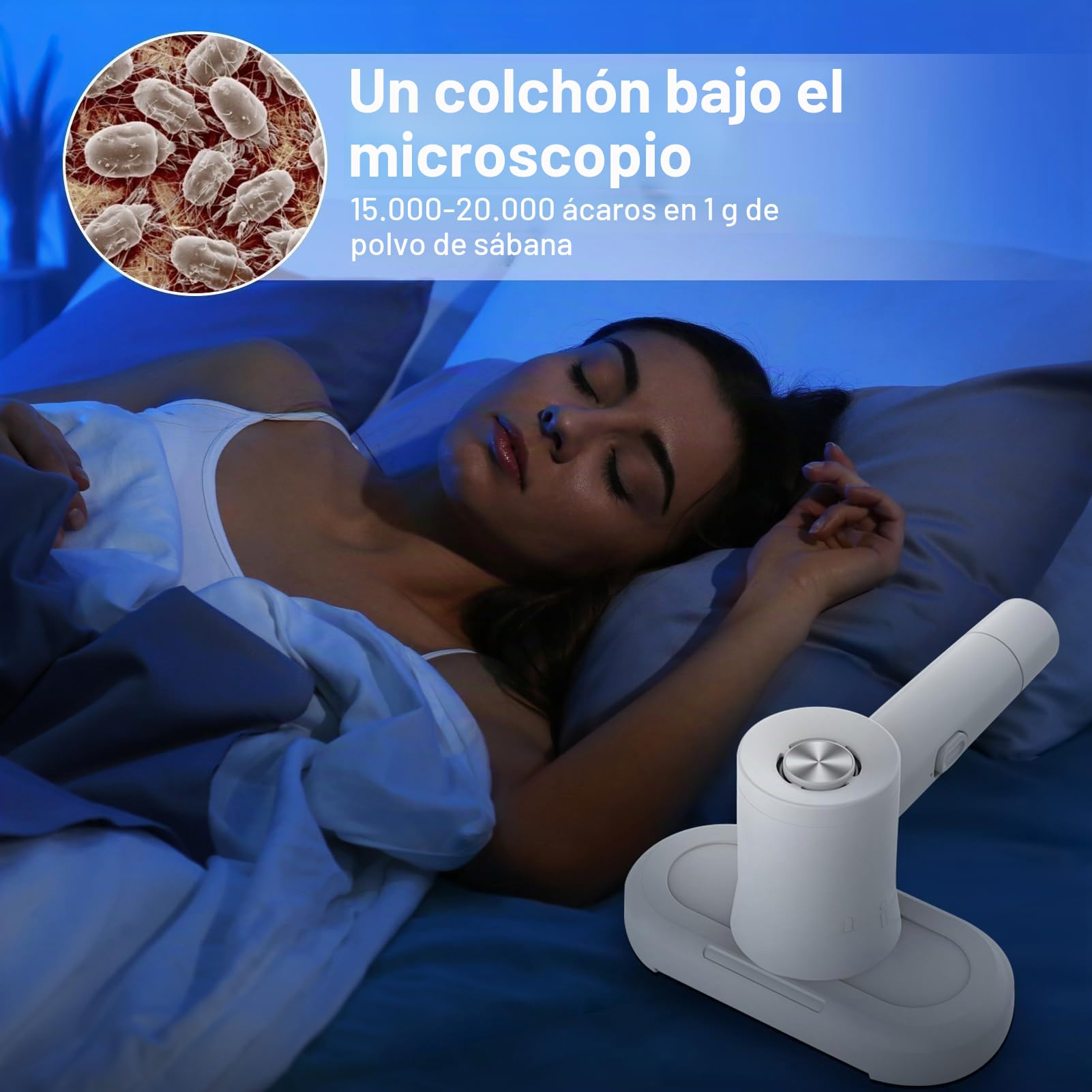 Yaasier Aspirador de ácaros con luz UV, Mini aspiradora con Filtro HEPA, Aspirador antiacaros con depósito de Polvo Permanente para colchones, sofás, Almohadas, alfombras