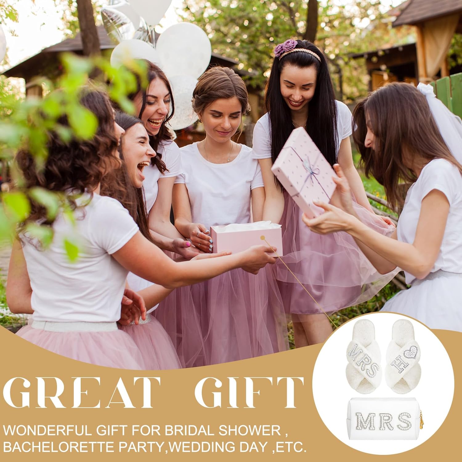 Xtinmee Personalized Initial Wedding Bride Slippers MRS Pearl Letter Makeup Bag Bridal Shower Gifts for Wedding Day (H) - Image 6