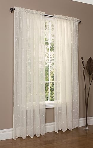 LOFT LIVING Hazel Scroll Motif - Cortina bordada para ventana, transparente, 54 x 63 pulgadas, color crema