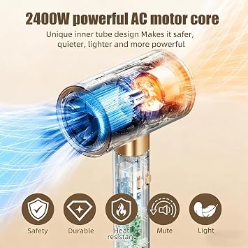 2400W Negative Ionic Hair Dryer for Curly Hair, High Speed HairDryer with Diffuser, Fast Drying Blow Dryer with 2 Speed 3 Heat Setting, Anti Frizz, Lightweight HairDryer for Travel, Women, Men, White