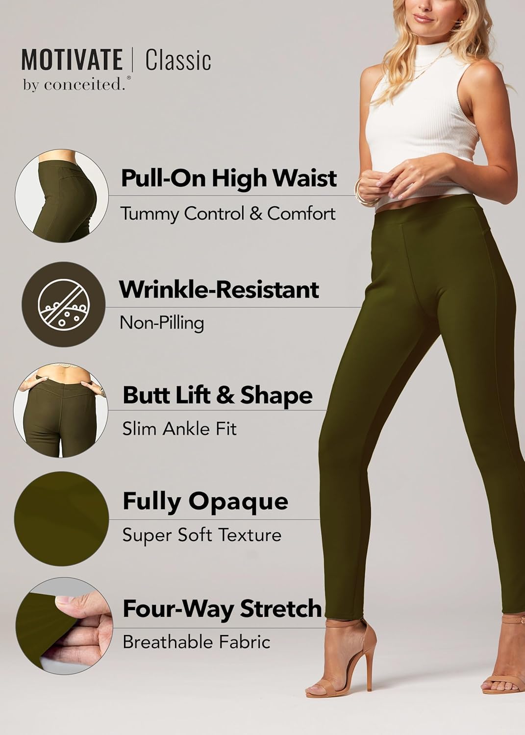 Conceited Stretch Ponte Pants for Women - Dressy Leggings - High Waist Shaping Butt Lifting - Image 2